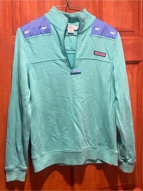 Vineyard Vines Mint Green Quarter-Zip Pullover with Purple Shoulder Accents